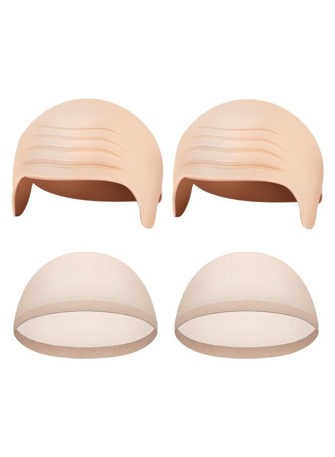 Hoedia 2-Pack Latex Bald Cap with 2 PCS Wig Caps for Adults Women Men, Cosplay Costume Accessories for Halloween Party - Image 1